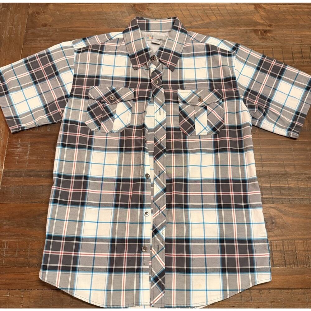 Miskeen Originals Shirt Medium Red Plaid Button Up Short Sleeve Mens